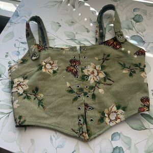 Floral Green Crop Top